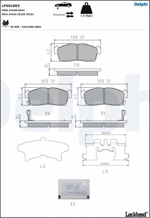 Delphi LP5010EV - Kit pastiglie freno, Freno a disco autozon.pro