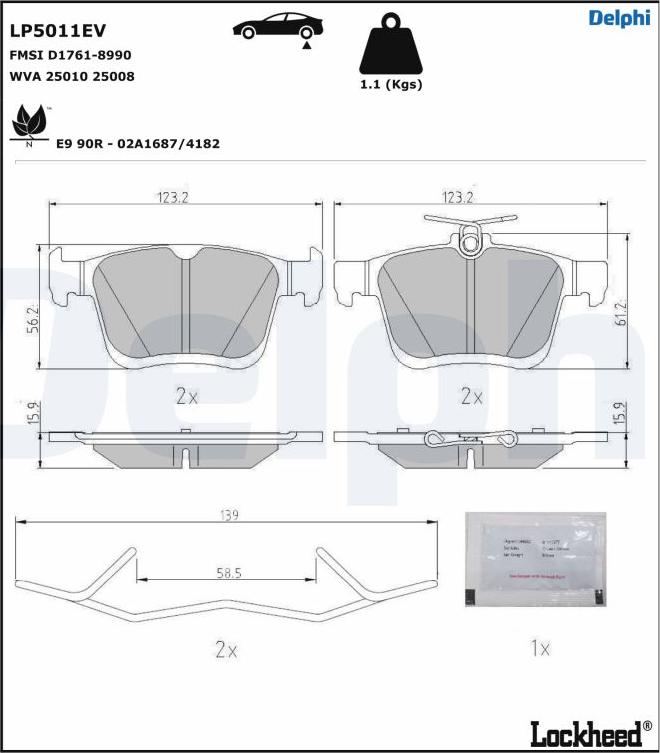 Delphi LP5011EV - Kit pastiglie freno, Freno a disco autozon.pro