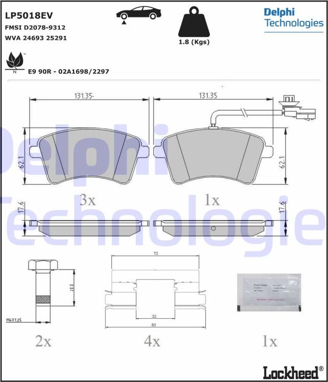 Delphi LP5018EV - Kit pastiglie freno, Freno a disco autozon.pro