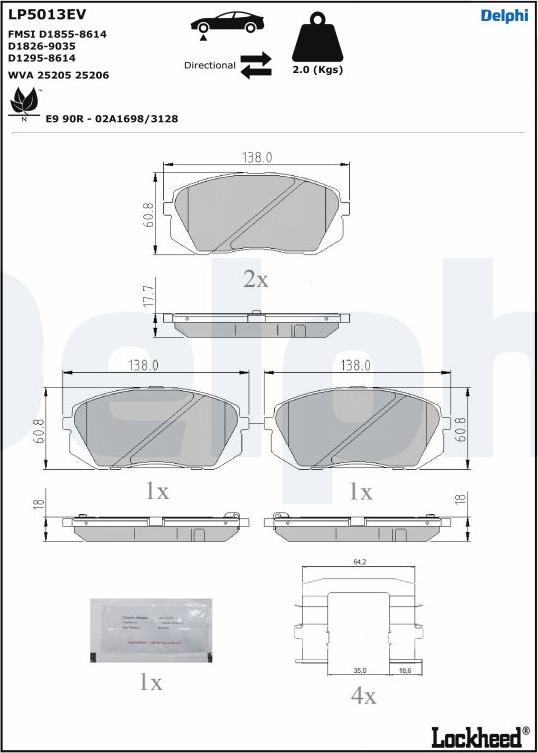 Delphi LP5013EV - Kit pastiglie freno, Freno a disco autozon.pro