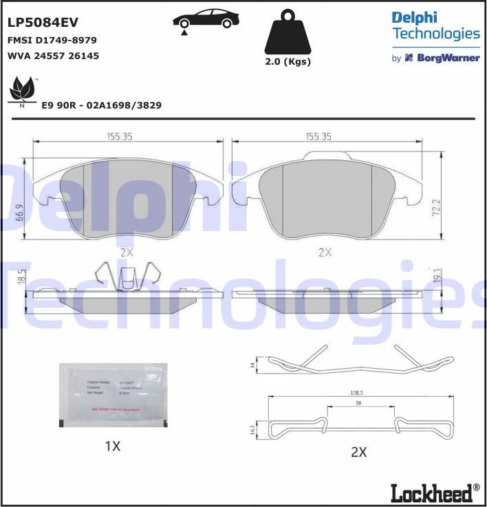 Delphi LP5084EV - Kit pastiglie freno, Freno a disco autozon.pro