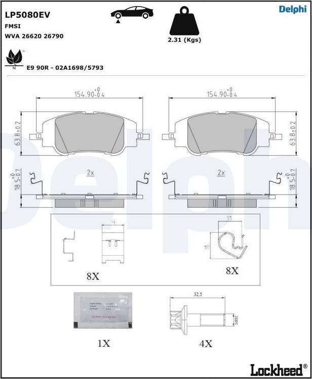 Delphi LP5080EV - Kit pastiglie freno, Freno a disco autozon.pro