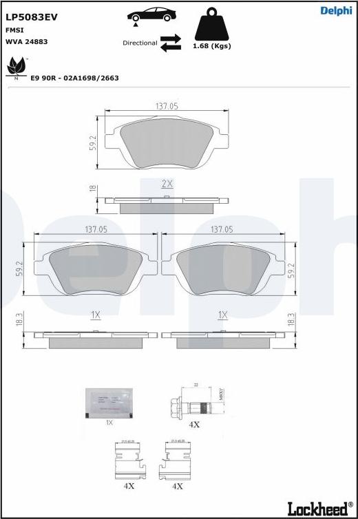 Delphi LP5083EV - Kit pastiglie freno, Freno a disco autozon.pro