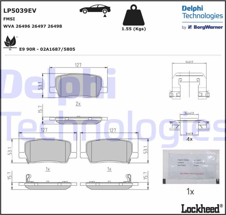 Delphi LP5039EV - Kit pastiglie freno, Freno a disco autozon.pro