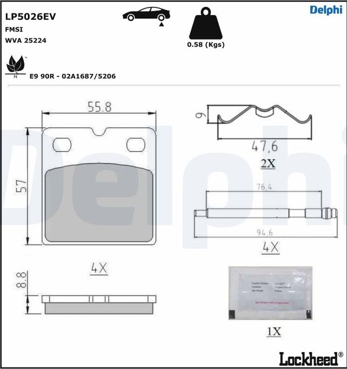 Delphi LP5026EV - Kit pastiglie freno, Freno di stazionamento a disco autozon.pro