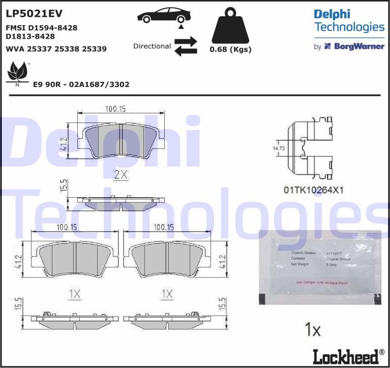 Delphi LP5021EV - Kit pastiglie freno, Freno a disco autozon.pro