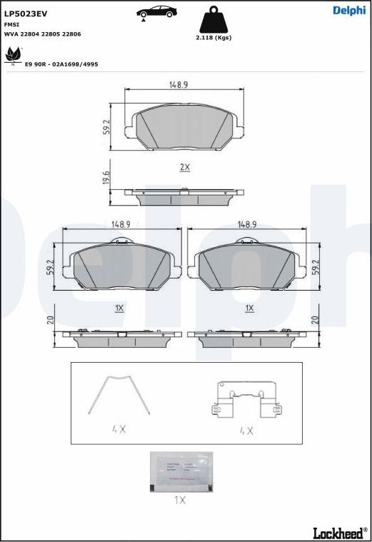 Delphi LP5023EV - Kit pastiglie freno, Freno a disco autozon.pro