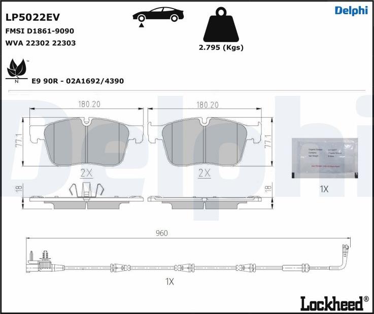 Delphi LP5022EV - Kit pastiglie freno, Freno a disco autozon.pro