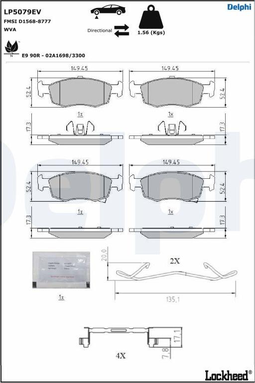 Delphi LP5079EV - Kit pastiglie freno, Freno a disco autozon.pro