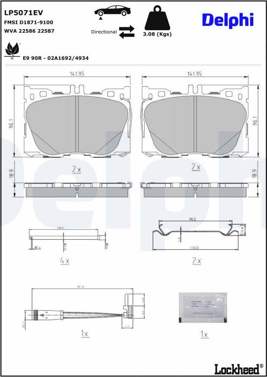 Delphi LP5071EV - Kit pastiglie freno, Freno a disco autozon.pro