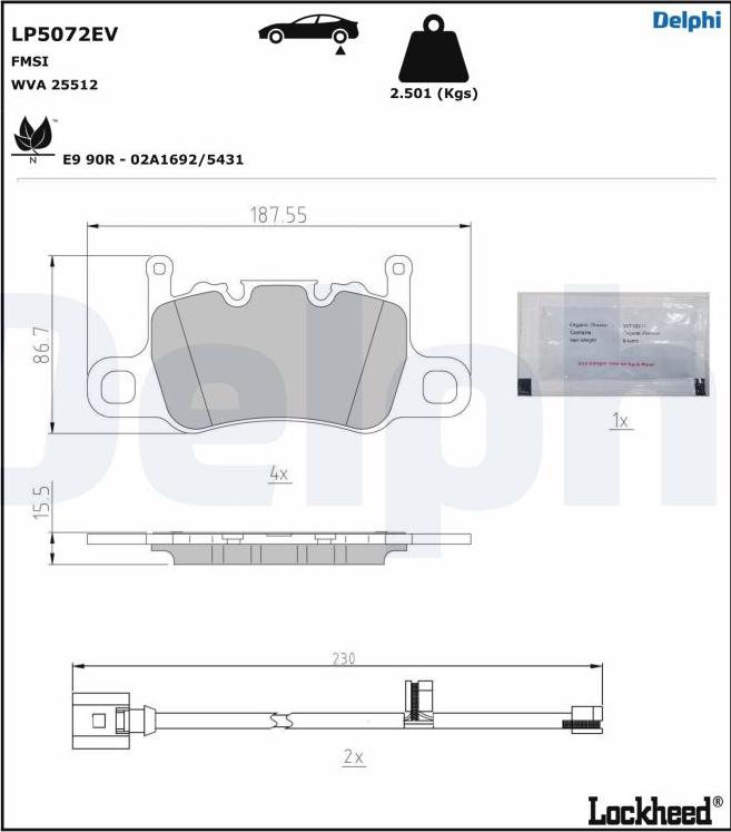 Delphi LP5072EV - Kit pastiglie freno, Freno a disco autozon.pro