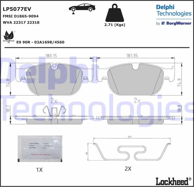 Delphi LP5077EV - Kit pastiglie freno, Freno a disco autozon.pro