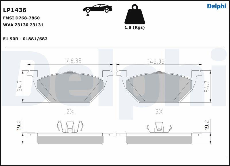 Delphi LP1436-17B1 - Kit pastiglie freno, Freno a disco autozon.pro