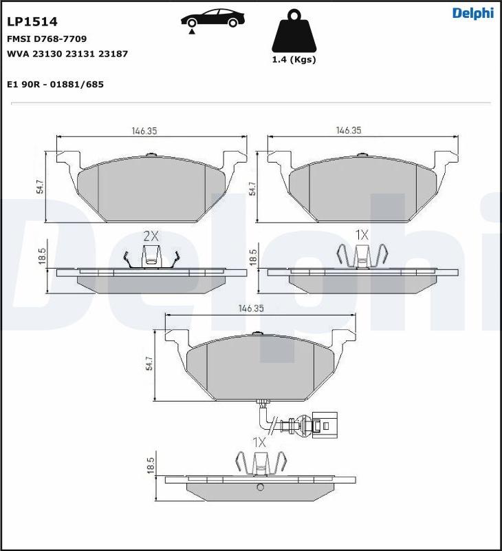 Delphi LP1514-17B1 - Kit pastiglie freno, Freno a disco autozon.pro