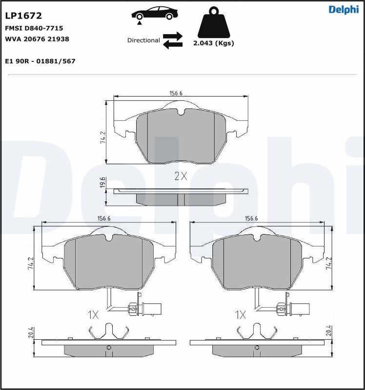 Delphi LP1672-17B1 - Kit pastiglie freno, Freno a disco autozon.pro