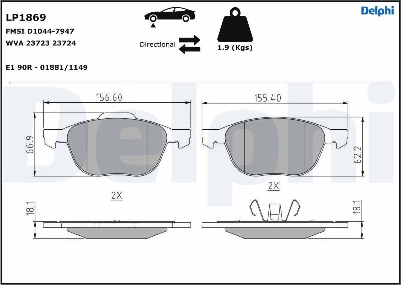 Delphi LP1869-17B1 - Kit pastiglie freno, Freno a disco autozon.pro