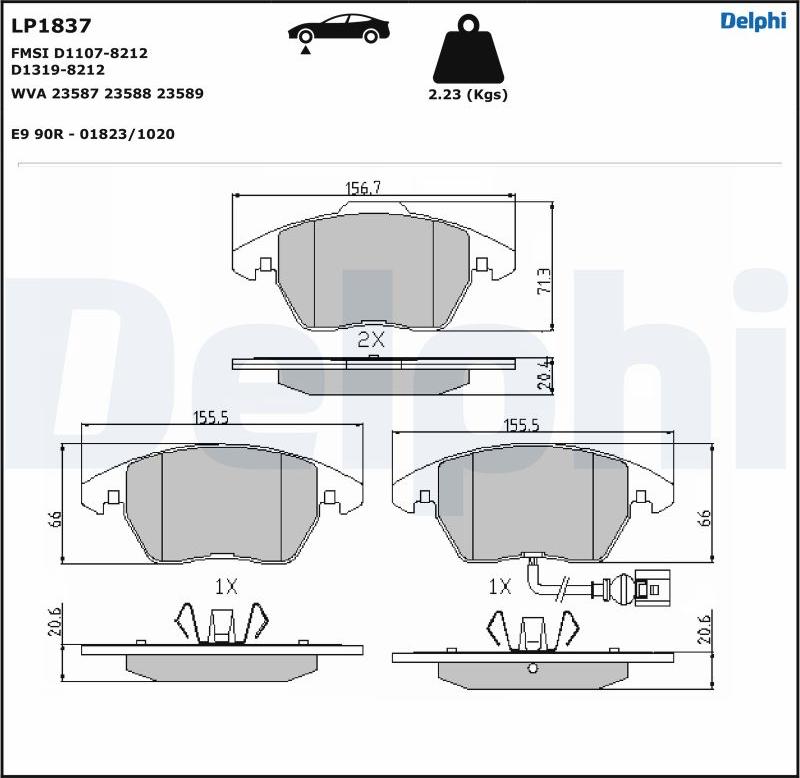 Delphi LP1837-17B1 - Kit pastiglie freno, Freno a disco autozon.pro