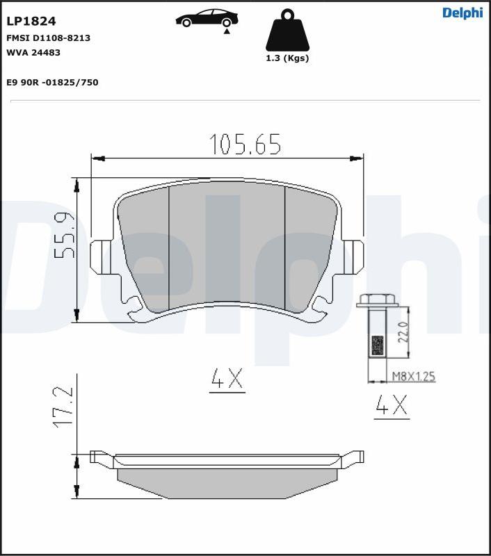 Delphi LP1824-17B1 - Kit pastiglie freno, Freno a disco autozon.pro