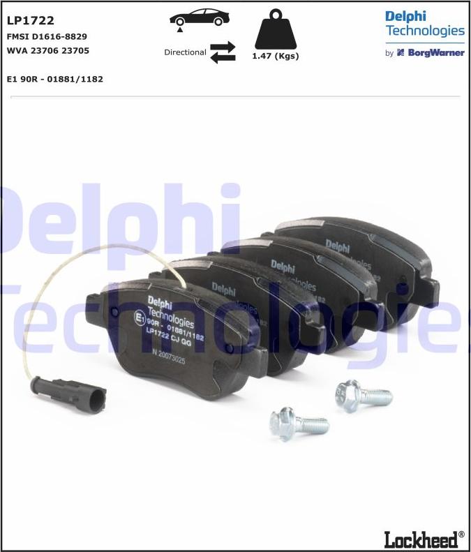 Delphi LP1722 - Kit pastiglie freno, Freno a disco autozon.pro