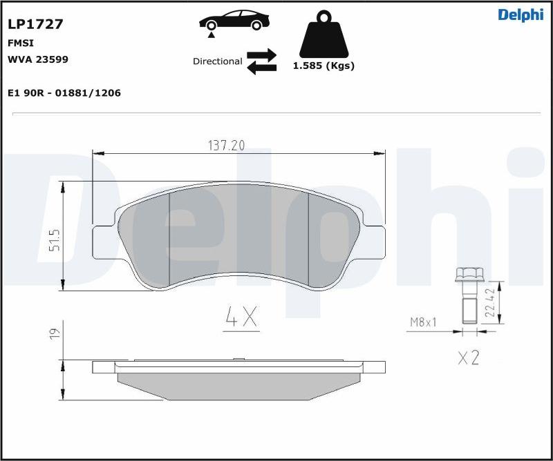 Delphi LP1727.D - Kit pastiglie freno, Freno a disco autozon.pro