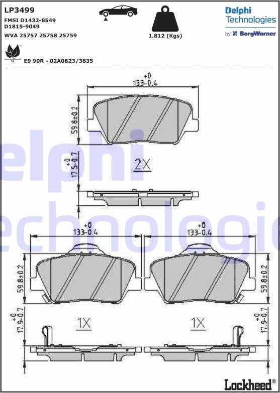 Delphi LP3499 - Kit pastiglie freno, Freno a disco autozon.pro