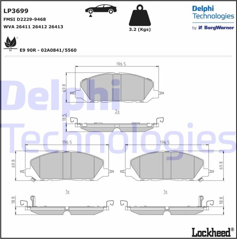 Delphi LP3699 - Kit pastiglie freno, Freno a disco autozon.pro