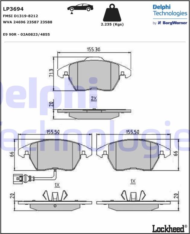 Delphi LP3694 - Kit pastiglie freno, Freno a disco autozon.pro