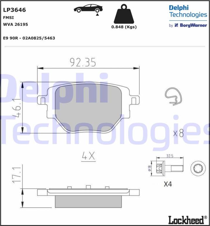 Delphi LP3646 - Kit pastiglie freno, Freno a disco autozon.pro