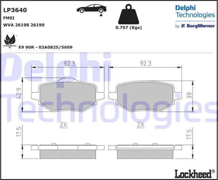 Delphi LP3640 - Kit pastiglie freno, Freno a disco autozon.pro