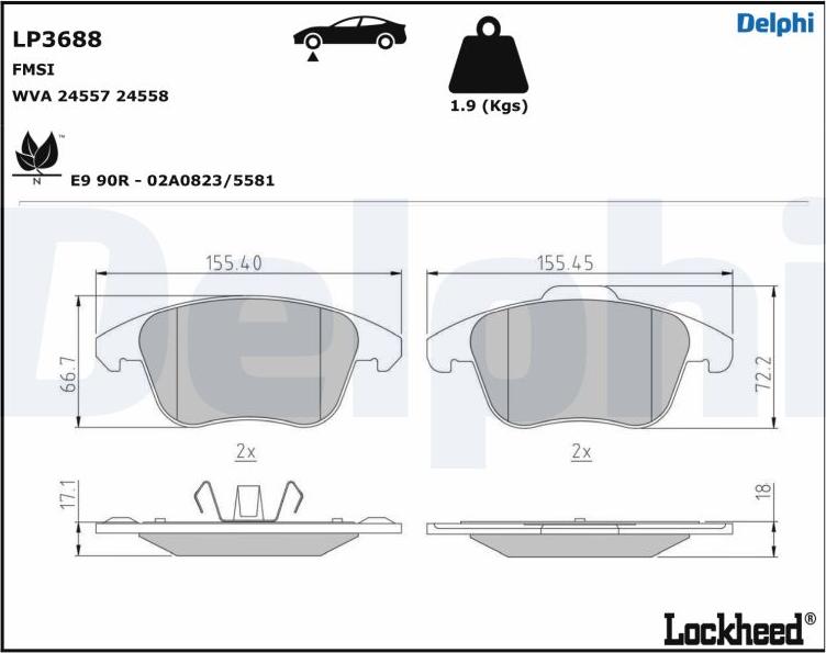 Delphi LP3688 - Kit pastiglie freno, Freno a disco autozon.pro