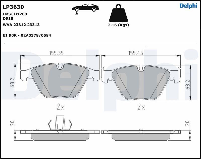 Delphi LP3630-17B1 - Kit pastiglie freno, Freno a disco autozon.pro