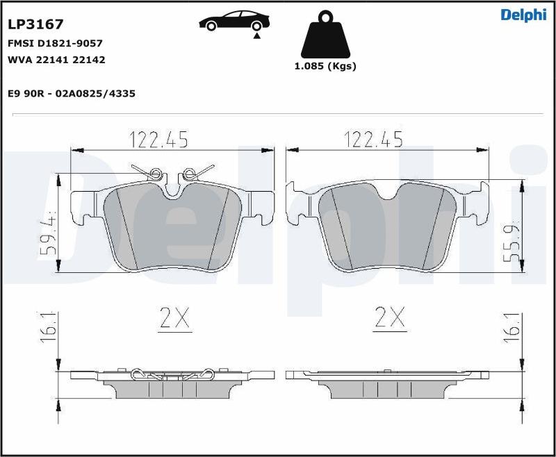 Delphi LP3167-17B1 - Kit pastiglie freno, Freno a disco autozon.pro