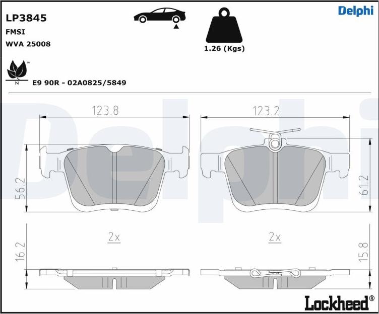 Delphi LP3845 - Kit pastiglie freno, Freno a disco autozon.pro