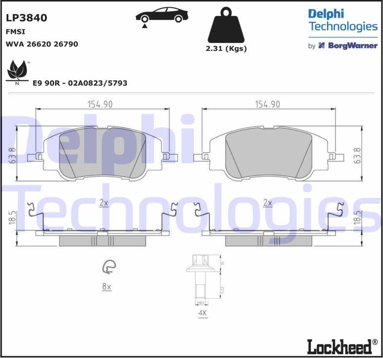 Delphi LP3840 - Kit pastiglie freno, Freno a disco autozon.pro