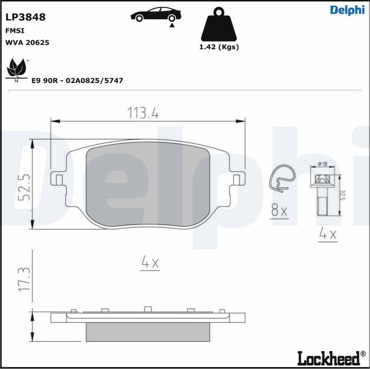 Delphi LP3848 - Kit pastiglie freno, Freno a disco autozon.pro