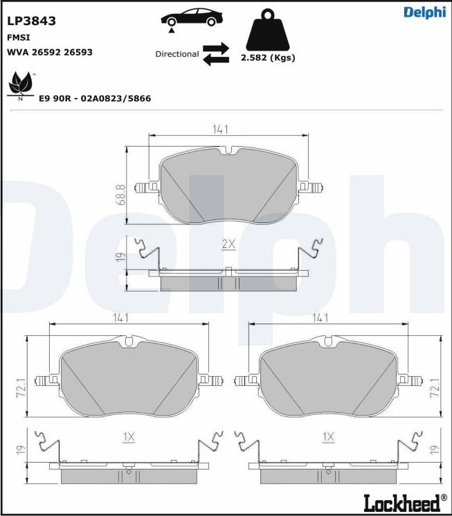 Delphi LP3843 - Kit pastiglie freno, Freno a disco autozon.pro