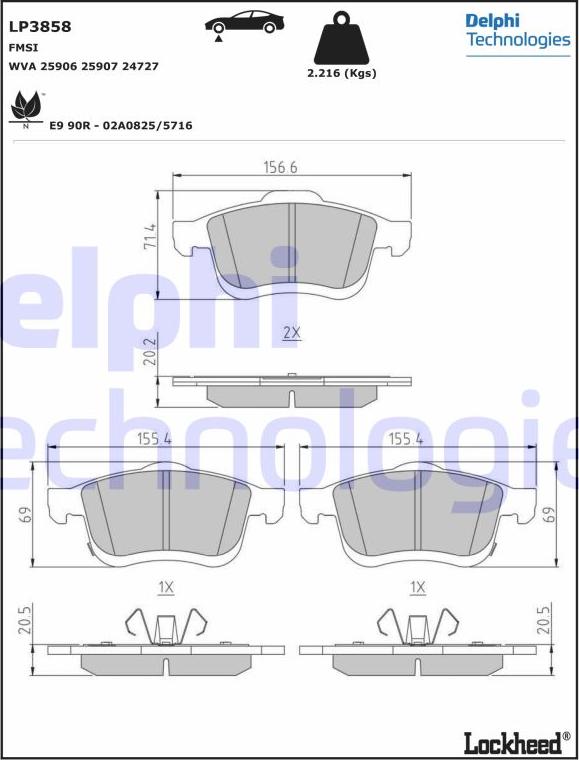 Delphi LP3858 - Kit pastiglie freno, Freno a disco autozon.pro