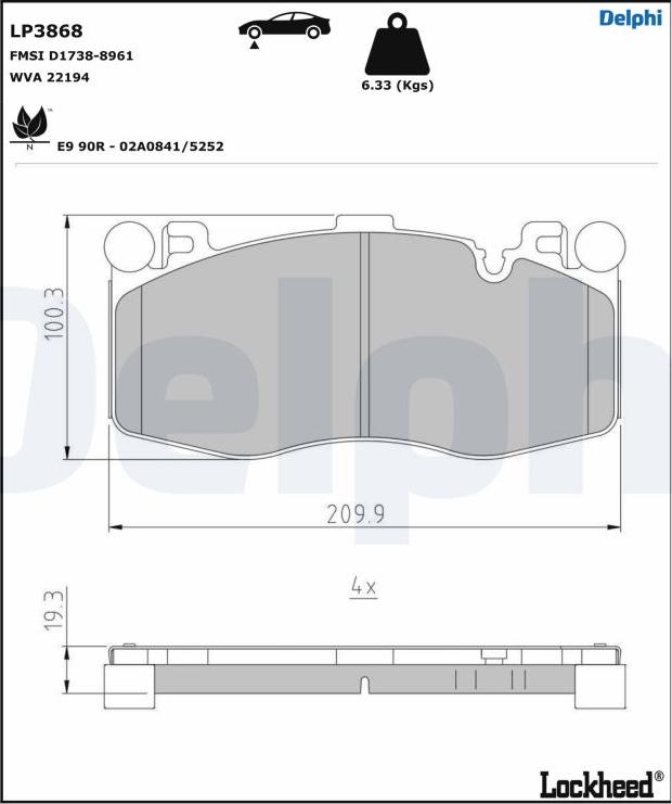 Delphi LP3868 - Kit pastiglie freno, Freno a disco autozon.pro