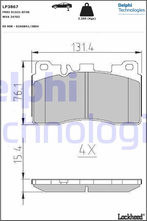 Delphi LP3867 - Kit pastiglie freno, Freno a disco autozon.pro