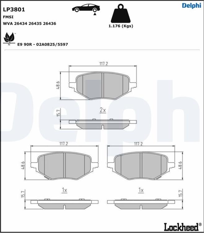 Delphi LP3801 - Kit pastiglie freno, Freno a disco autozon.pro