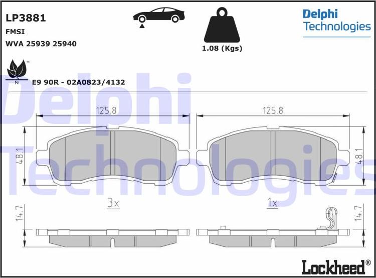 Delphi LP3881 - Kit pastiglie freno, Freno a disco autozon.pro