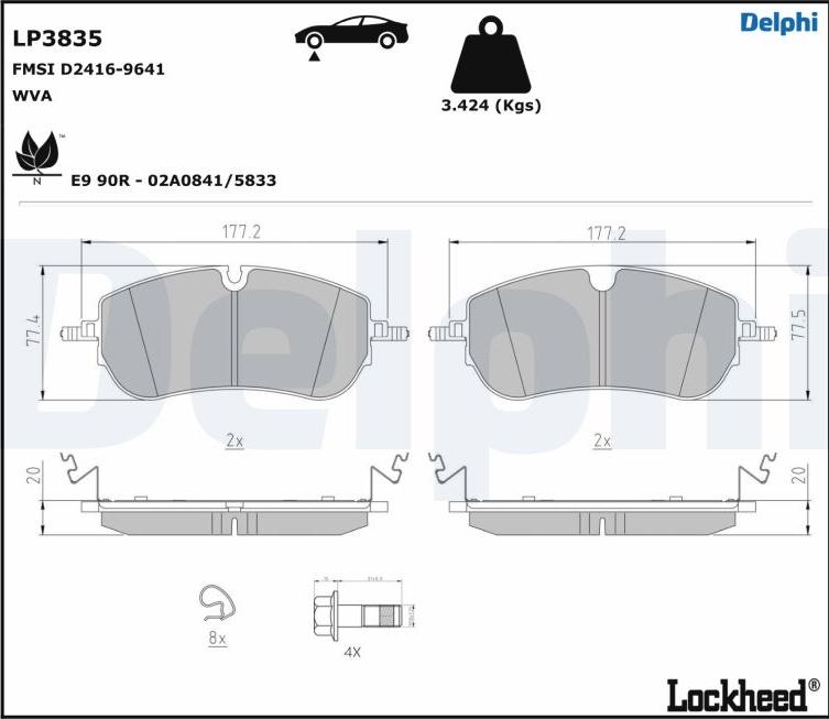 Delphi LP3835 - Kit pastiglie freno, Freno a disco autozon.pro