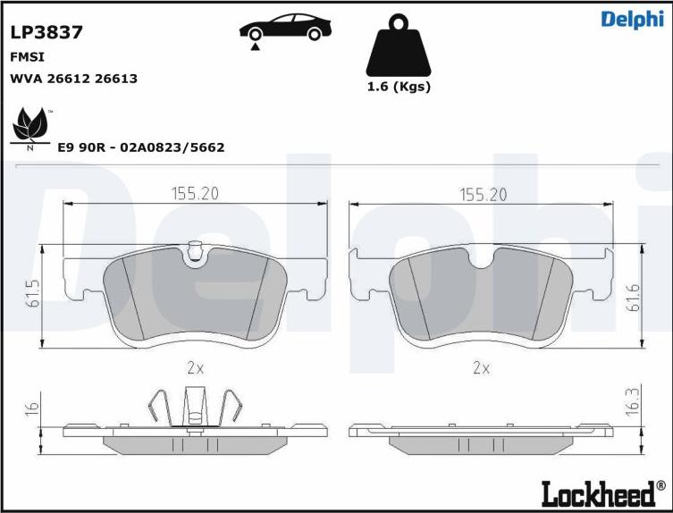 Delphi LP3837 - Kit pastiglie freno, Freno a disco autozon.pro