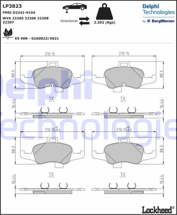 Delphi LP3823 - Kit pastiglie freno, Freno a disco autozon.pro