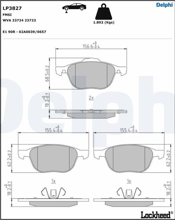 Delphi LP3827 - Kit pastiglie freno, Freno a disco autozon.pro