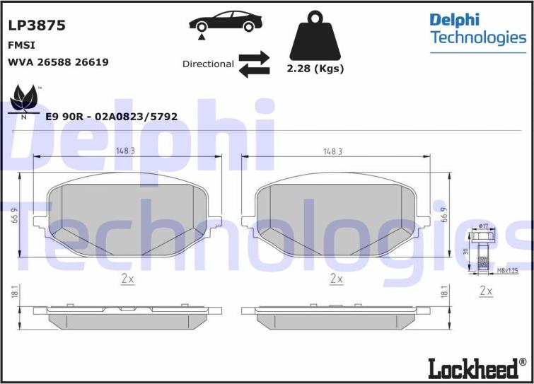 Delphi LP3875 - Kit pastiglie freno, Freno a disco autozon.pro