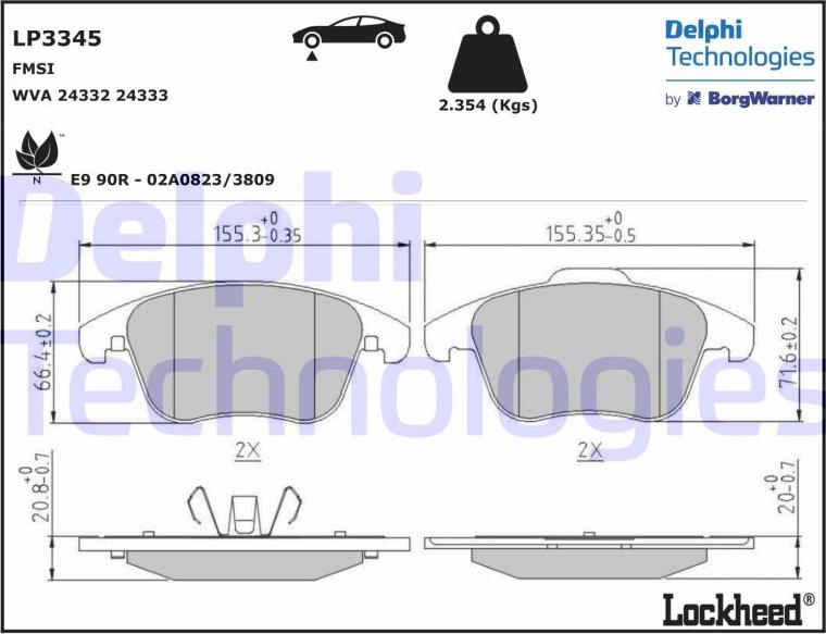 Delphi LP3345 - Kit pastiglie freno, Freno a disco autozon.pro