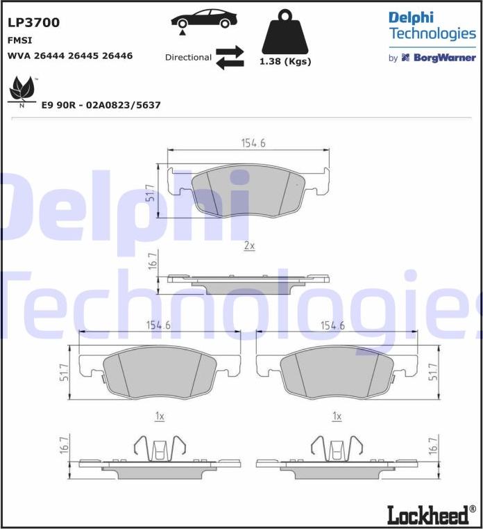 Delphi LP3700 - Kit pastiglie freno, Freno a disco autozon.pro