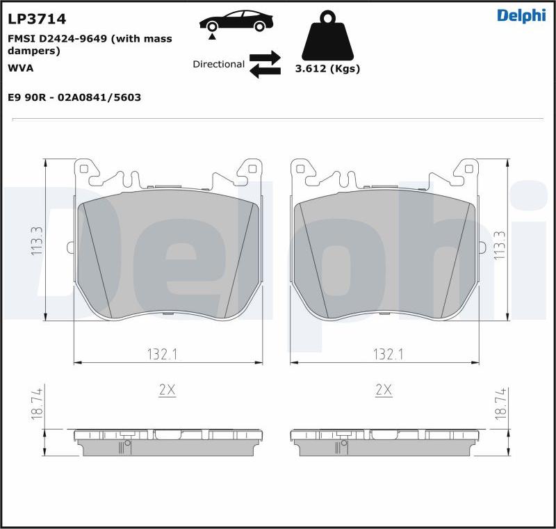 Delphi LP3714 - Kit pastiglie freno, Freno a disco autozon.pro