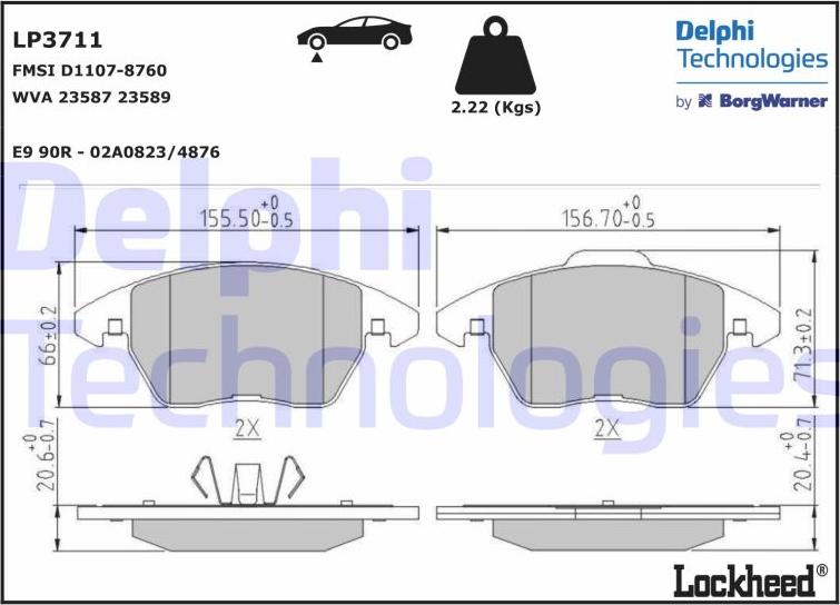 Delphi LP3711 - Kit pastiglie freno, Freno a disco autozon.pro